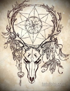 эскиз тату череп с рогами 17.09.2019 №034 - Skull tattoo sketch with horns - tatufoto.com