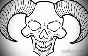 эскиз тату череп с рогами 17.09.2019 №036 - Skull tattoo sketch with horns - tatufoto.com
