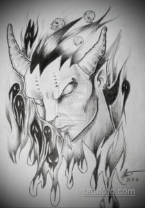 эскиз тату череп с рогами 17.09.2019 №037 - Skull tattoo sketch with horns - tatufoto.com