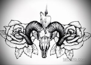 эскиз тату череп с рогами 17.09.2019 №043 - Skull tattoo sketch with horns - tatufoto.com