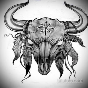 эскиз тату череп с рогами 17.09.2019 №044 - Skull tattoo sketch with horns - tatufoto.com