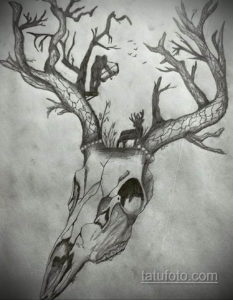 эскиз тату череп с рогами 17.09.2019 №055 - Skull tattoo sketch with horns - tatufoto.com