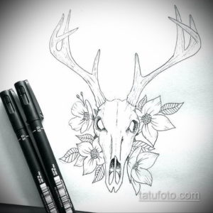 эскиз тату череп с рогами 17.09.2019 №057 - Skull tattoo sketch with horns - tatufoto.com
