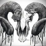 эскиз тату череп с рогами 17.09.2019 №062 - Skull tattoo sketch with horns - tatufoto.com