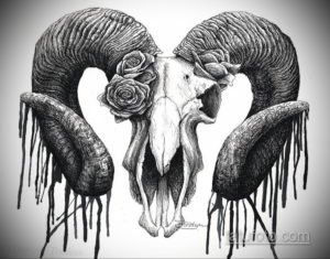 эскиз тату череп с рогами 17.09.2019 №062 - Skull tattoo sketch with horns - tatufoto.com