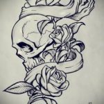 эскиз тату череп с розами 17.09.2019 №001 - sketch tattoo skull with roses - tatufoto.com