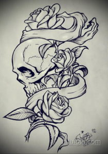 эскиз тату череп с розами 17.09.2019 №001 - sketch tattoo skull with roses - tatufoto.com