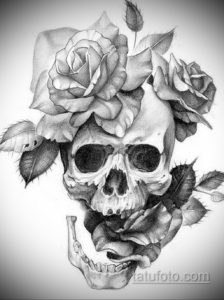 эскиз тату череп с розами 17.09.2019 №002 - sketch tattoo skull with roses - tatufoto.com