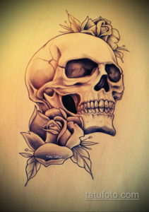 эскиз тату череп с розами 17.09.2019 №005 - sketch tattoo skull with roses - tatufoto.com