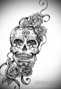 эскиз тату череп с розами 17.09.2019 №006 - sketch tattoo skull with roses - tatufoto.com