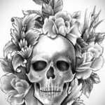 эскиз тату череп с розами 17.09.2019 №010 - sketch tattoo skull with roses - tatufoto.com
