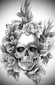эскиз тату череп с розами 17.09.2019 №010 - sketch tattoo skull with roses - tatufoto.com