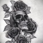 эскиз тату череп с розами 17.09.2019 №011 - sketch tattoo skull with roses - tatufoto.com