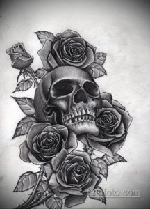 эскиз тату череп с розами 17.09.2019 №011 - sketch tattoo skull with roses - tatufoto.com
