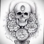 эскиз тату череп с розами 17.09.2019 №017 - sketch tattoo skull with roses - tatufoto.com