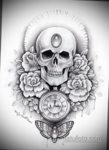 эскиз тату череп с розами 17.09.2019 №017 - sketch tattoo skull with roses - tatufoto.com