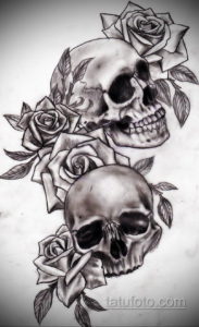 эскиз тату череп с розами 17.09.2019 №018 - sketch tattoo skull with roses - tatufoto.com