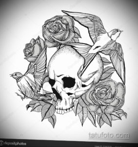 эскиз тату череп с розами 17.09.2019 №029 - sketch tattoo skull with roses - tatufoto.com