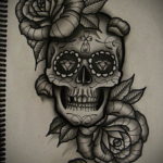 эскиз тату череп с розами 17.09.2019 №034 - sketch tattoo skull with roses - tatufoto.com