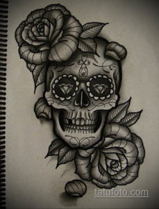 эскиз тату череп с розами 17.09.2019 №034 - sketch tattoo skull with roses - tatufoto.com