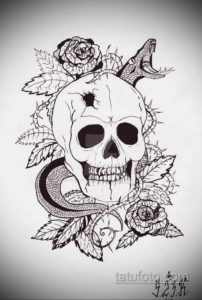 эскиз тату череп с розами 17.09.2019 №035 - sketch tattoo skull with roses - tatufoto.com
