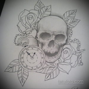 эскиз тату череп с розами 17.09.2019 №036 - sketch tattoo skull with roses - tatufoto.com