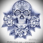 эскиз тату череп с розами 17.09.2019 №037 - sketch tattoo skull with roses - tatufoto.com