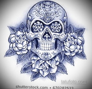 эскиз тату череп с розами 17.09.2019 №037 - sketch tattoo skull with roses - tatufoto.com