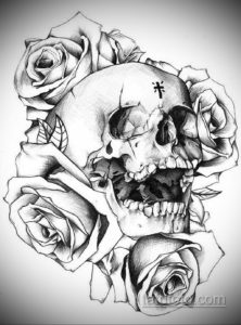 эскиз тату череп с розами 17.09.2019 №042 - sketch tattoo skull with roses - tatufoto.com
