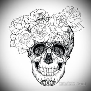 эскиз тату череп с розами 17.09.2019 №043 - sketch tattoo skull with roses - tatufoto.com