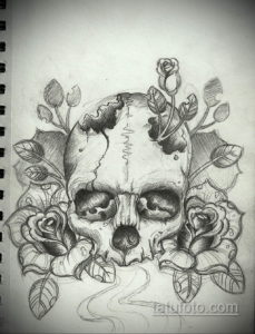 эскиз тату череп с розами 17.09.2019 №045 - sketch tattoo skull with roses - tatufoto.com