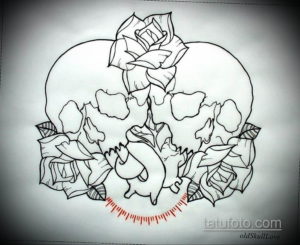 эскиз тату череп с розами 17.09.2019 №051 - sketch tattoo skull with roses - tatufoto.com
