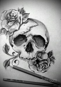 эскиз тату череп с розами 17.09.2019 №053 - sketch tattoo skull with roses - tatufoto.com
