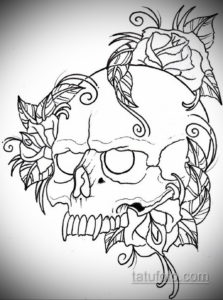 эскиз тату череп с розами 17.09.2019 №054 - sketch tattoo skull with roses - tatufoto.com