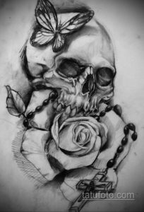 эскиз тату череп с розами 17.09.2019 №057 - sketch tattoo skull with roses - tatufoto.com