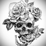 эскиз тату череп с розами 17.09.2019 №061 - sketch tattoo skull with roses - tatufoto.com