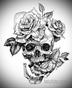 эскиз тату череп с розами 17.09.2019 №061 - sketch tattoo skull with roses - tatufoto.com