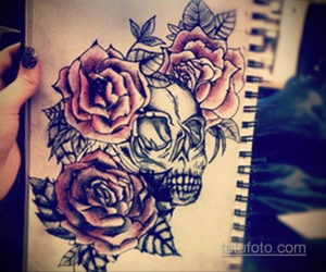 эскиз тату череп с розами 17.09.2019 №062 - sketch tattoo skull with roses - tatufoto.com