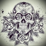 эскиз тату череп с розами 17.09.2019 №064 - sketch tattoo skull with roses - tatufoto.com