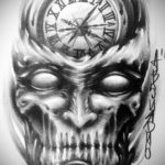 эскиз тату череп часы 17.09.2019 №005 - sketch tattoo skull watch - tatufoto.com