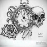 эскиз тату череп часы 17.09.2019 №008 - sketch tattoo skull watch - tatufoto.com