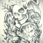 эскиз тату череп часы 17.09.2019 №012 - sketch tattoo skull watch - tatufoto.com