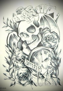 эскиз тату череп часы 17.09.2019 №012 - sketch tattoo skull watch - tatufoto.com