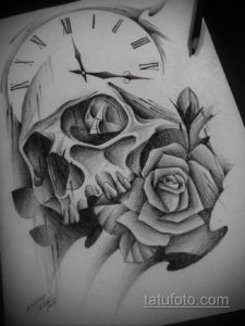 эскиз тату череп часы 17.09.2019 №014 - sketch tattoo skull watch - tatufoto.com
