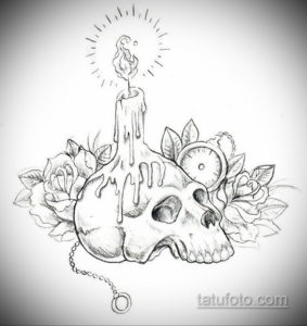 эскиз тату череп часы 17.09.2019 №016 - sketch tattoo skull watch - tatufoto.com
