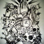 эскиз тату череп часы 17.09.2019 №017 - sketch tattoo skull watch - tatufoto.com