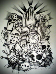 эскиз тату череп часы 17.09.2019 №017 - sketch tattoo skull watch - tatufoto.com