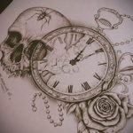 эскиз тату череп часы 17.09.2019 №019 - sketch tattoo skull watch - tatufoto.com