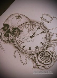 эскиз тату череп часы 17.09.2019 №019 - sketch tattoo skull watch - tatufoto.com