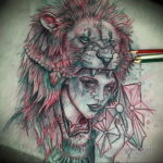эскизы женских тату льва 14.09.2019 №017 - sketches of female lion tattoos - tatufoto.com